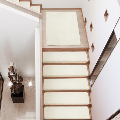 PURE ERA Carpet Stair Treads Ultra Plush 9.5" X 30"Soft Bullnose Indoor Stair Protectors Pet-Friendly Non-Slip Skid Resistant Tape Free Washable Reusable(14 Pieces,White) by PURE ERA - Image 7