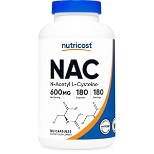 Nutricost N-Acetyl L-Cysteine (NAC) 600mg, 180 Capsules – Non-GMO, Gluten Free