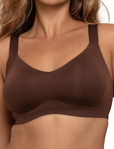 COMFELIE Minimizer Seamless Wireless Bra, Women's No-Underwire Full Coverage V-Neck Adjustable Straps Push Up Everyday Bra