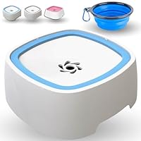 Manda® WASSERNAPF Hund ohne sabbern - Trinkbrunnen für Haustiere + Faltbare Schüssel als Geschenk. Kippsicher mit spritzfreiem Design. 1,5L Weiß und Blau.