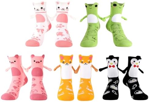 Jspupifip 5 Pairs Magnetic Crazy Sock, Hold Hands Fun Cartoon Socks Novelty Gifts for Men Women
