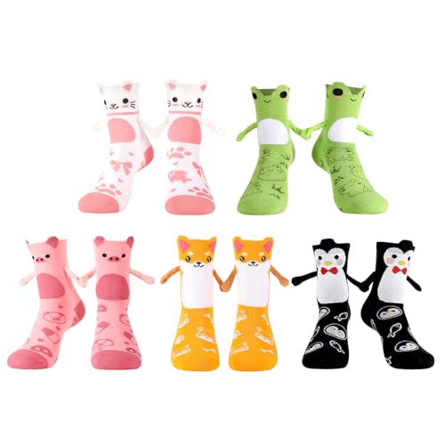 Jspupifip 5 Pairs Magnetic Holding Hands Socks Novelty Animal Socks