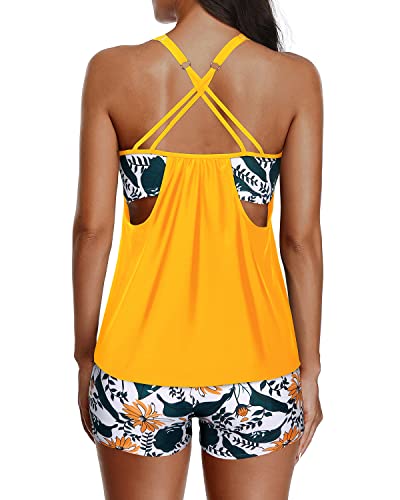 Yonique Tankini Swimsuits For Women Athletic Swim Tank Top With Boy Shorts Two Piece Tummy Control Bathing Suits Yellow And Flowers M thumb #1