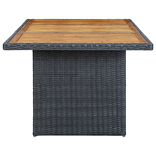 Mesa de porche de polirratán gris oscuro con tablero de madera maciza 4