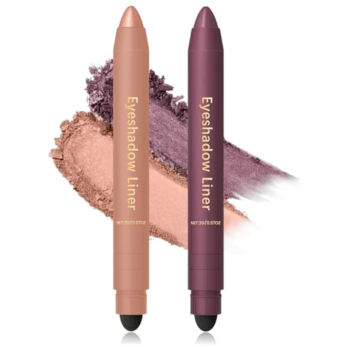 HONGYUNDA Shadow Liner 2-in-1 Eyeliner & Eyeshadow Waterproof Eye Shadow Crayon Smooth Easy to ColorDuo Eyeshadow Stick for Effortless Smoky or Natural Eye Makeup(Purple + champagne gold