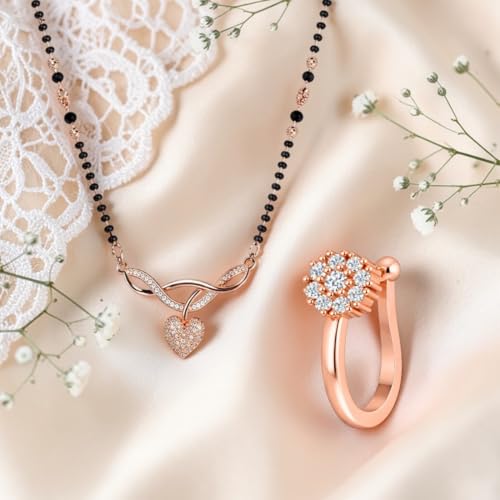 Image of Nilu's Collection American Diamond Rose Gold Plated Designer Mangalsutra Pendant for Girls and Women (With Chain) (Style 1)