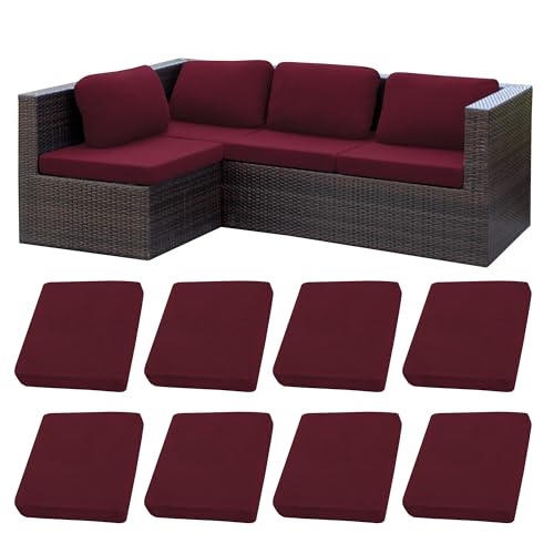 Image of 8Pcs Stretch Patio Cushion Covers,Outdoor Couch Covers Replacement,Outdoor Couch & Sofa Slipcovers,for Patio Furniture Cushion Covers,Washable Reusable Furniture Protector (Wine red,Cover Only)