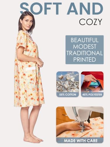 Image of Casual Nights Women's Snap - Front House Dress Short Sleeve Woven Housecoat Duster Lounger Robe with Pockets