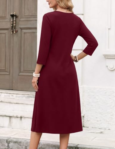 Image of Zeagoo Womens Dresses 3 /4 Sleeve Casual Fall A Line Midi Dress with Pockets