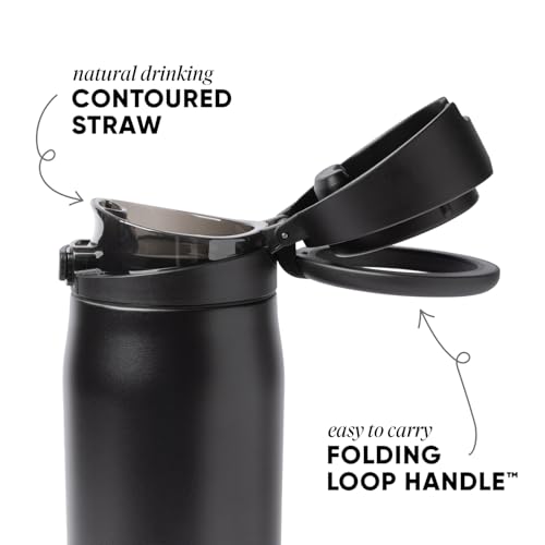 Simple Modern Mesa Loop Water Bottle with Straw | 30oz Cup Holder Friendly Insulated Stainless Steel Bottles for Travel, Sports and School | Midnight Black
