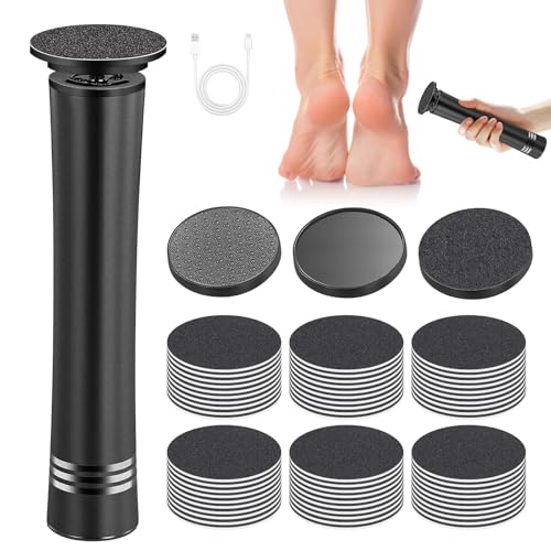 Lima Electrica Pies Durezas, Removedor de Callos Electrico Recargable, Pedicura Profesional para Pies Callos con 60 Discos de Papel de Lija de Repuesto para Talones Agrietados, Piel Mue (Negro)