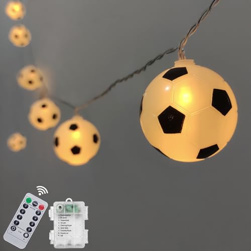 Soccer Decorations Lights for Bedroom 7Ft 10 LED Football String Lights with Timer, Battery Operated Soccer Christmas Ornaments for Tree, Boys, Girls, Sports Themed Party Room Decor