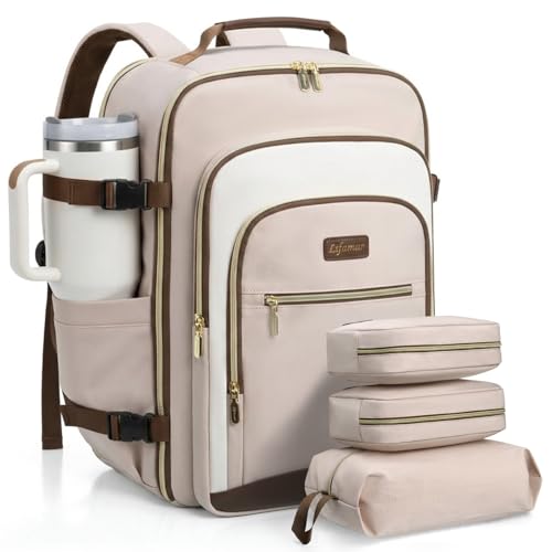 Image of 40L Travel Backpack for Women, Carry On Bag Flight Approved, Waterproof Backpack with 3 Packing Cubes, Weekender Personal Item Bag for Airplane Travel Essentials, TSA Approved