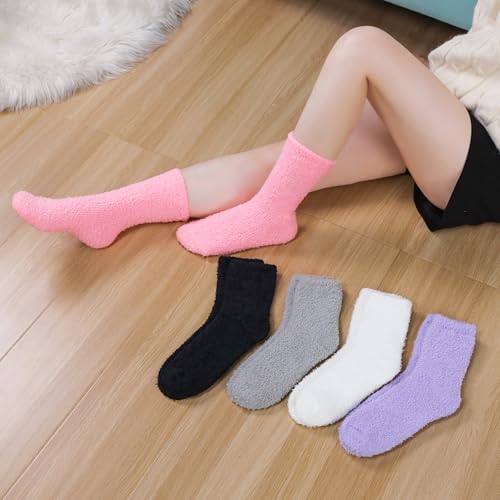 POEATEZO Womens Fuzzy Socks Cozy Fluffy Winter Cabin Slipper Warm Soft Microfiber Plush Home Sleeping Socks2
