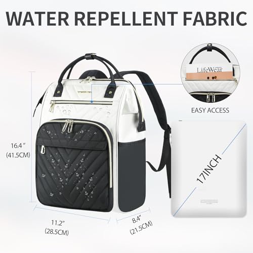 Image of VANKEAN Laptop Backpack for Women Fashion Computer Work Bag, Large Capacity Waterproof Backpack, College Daypack Business Travel, Beige /Black, 15.6 Inch