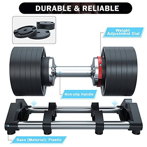 Loyo Cast Iron Adjustable Dumbbell, 50lbs Adjustable Weights (Single) with Base, Antirust Matt Black Painting - Image 4