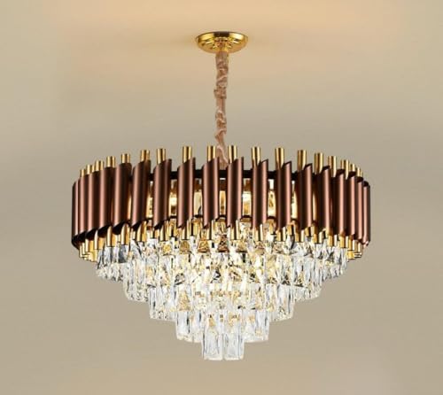 Image of Modern Ceiling Lamp 3-Tier Round Crystal Chandelier for Living Room | Modern Ceiling Light Jhumar for Hall for Home Decoration + 3 Color LED Light (Brown Gold, 600MM)