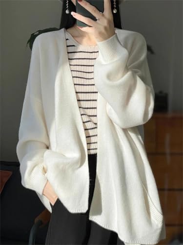 Womens 100% Merino Wool Cardigan Shawl Long Sleeve Oversized Sweater Solid Color Loose Jumper2
