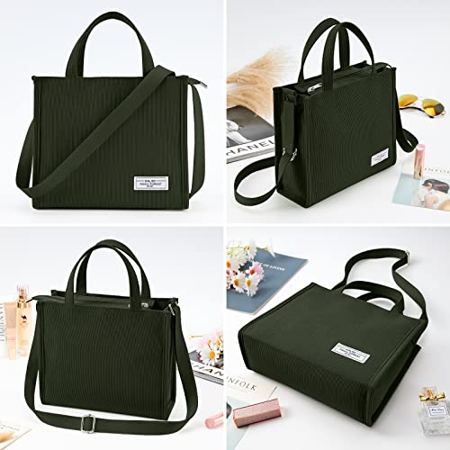 Image of KALIDI Corduroy Tote Bag with Zip, Crossbody Bag Hobo Handbag Shoulder Bag for Women and Girls