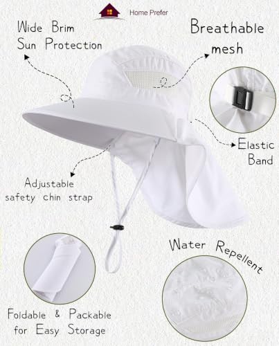 Image of Home Prefer UPF50 Wide Brim Kids Sun Hat Neck Flap Boys Girls Sun Protection Hat for Beach Fishing