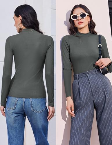 Ekouaer Mock Turtle Necks Tops for Women Long Sleeve Ribbed Thermal Shirts - image 3