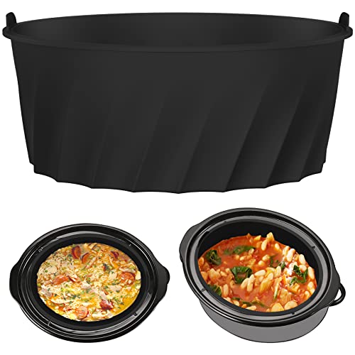 Forro de silicona para olla de cocción lenta de 7 a 8 cuartos de galón, reutilizable, con asa, a prueba de fugas, lenta, inserto de forro de silicona apto para lavavajillas, para cocina (color negro)