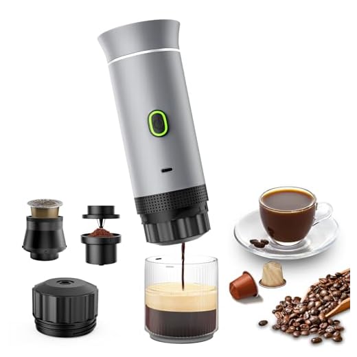 Lmozim Portable Coffee Maker, Espresso Machine for camping, Travel Coffee Maker with USB-C, 3-in-1 Small Espresso Machine with Ground Coffee & Capsules (NS＆DG) for RV, Hiking, Office(Silver)