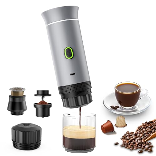 Lmozim Portable Coffee Maker, Espresso Machine for camping, Travel Coffee Maker with USB-C, 3-in-1 Small Espresso Machine with Ground Coffee & Capsules (NS＆DG) for RV, Hiking, Office(Silver)