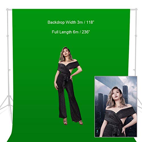 3x6m Fotohintergrund Greenscreen 100% Reiner Musselin Faltbare Hintergrund Kulisse, Fotohintergrund Grün für Fotografie, Video und Fernsehen Aufnehmen, Green Screen