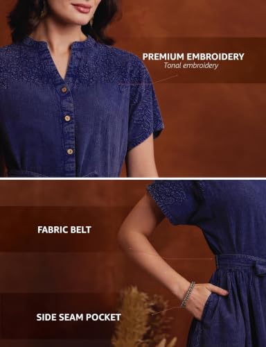 Image of Amazon Brand - Myx Women's Embroidered Shirt Dress | Cotton Blend | Below The Knee (Available in Plus Sizes)