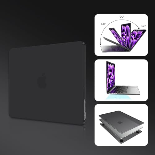 Image of EooCoo Compatible with MacBook Air 13 inch Case M5 2026-2022 M4 M3 M2 Model A3449 A3240 A3113 A2681, Mac Air 13.6 inch Hard Shell & Keyboard Cover & Screen Film & Type-C, Matte Black