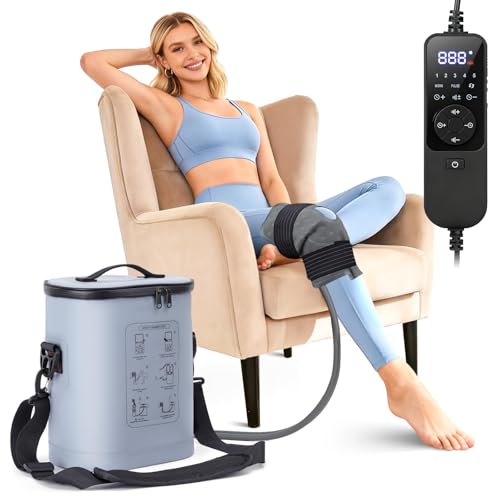 Cold Therapy Machine Portable Ice Machine for Knee After Surgery Programmable Knee Replacement Recovery System Ice Therapy Machine with Quiet Pump Reduces Swelling Circular Gray