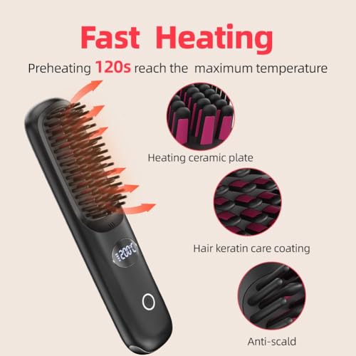 Image of MICROWARE Cordless Hair Straightener Brush for Travel Portable Hair Straightener Comb, Suitable for All Hair Types