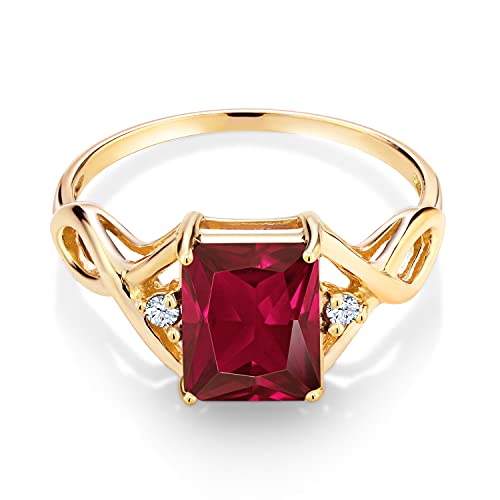 Gem Stone King 18K Yellow Gold Plated Silver Red Created Ruby Ring For Women (2.83 Cttw, Emerald Cut 9X7MM, Gemstone Birthstone, Available In Size 5, 6, 7, 8, 9)3