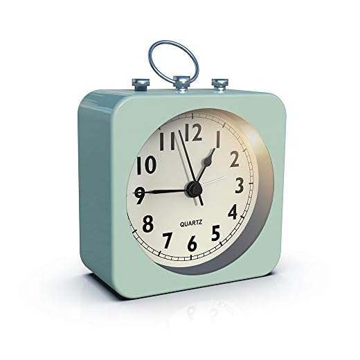 AYRELY® Battery Operated Alarm Clock with Square Metal Case,No Ticking Analog Quartz, Simple Operation for Bedroom/Travel/Desk/Kids(Green)