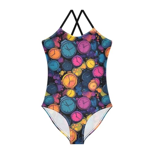 Girl's One Piece Swimsuit Colorful Alarm Clock Beach Bathing Swimwear