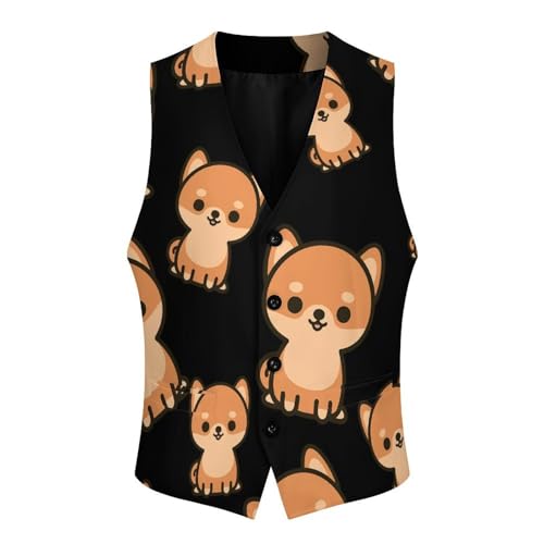 Shiba Inu Dog Men's Formal Suit Vest for Business Formal Or Casual Dress Waistcoat Wedding4