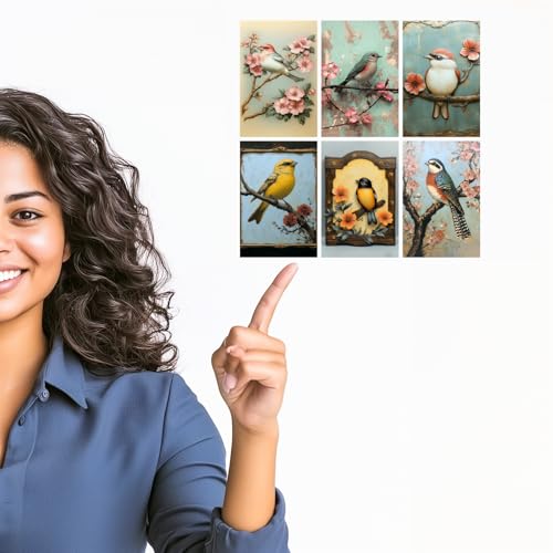 Image of SiddArtify Bird Wall Art Prints Set - Vintage Floral Poster Decor for Living Room Bedroom Office - Set of 2-4x6 Inch - Board (Pack of 6) - Sticker (Pack of 6)