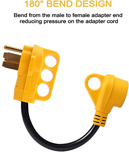 iMounTEK Heavy Duty RV Camper Electrical Dogbone Converter. Ergonomic Grip Handles, 180 Degree Bend Design 50 AMP Male To 30 AMP Female Adapter Converter Cord Cable 12 INCH W/Handle Connector