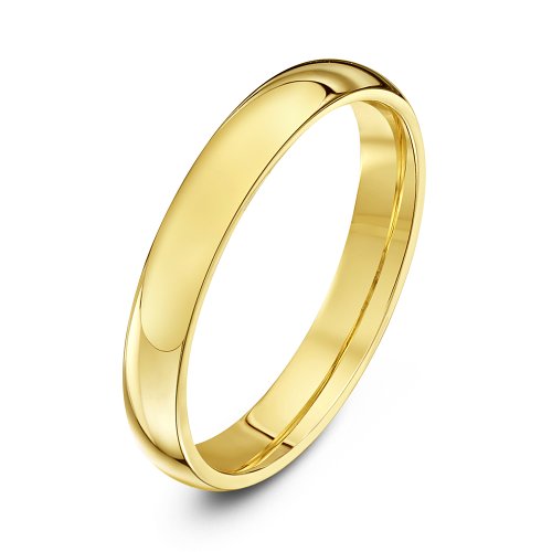 Theia Unisexe Alliance Or Jaune 9ct, Forme Demi-Jonc Confort Super Lourd, Polie, 3mm - Taille 46