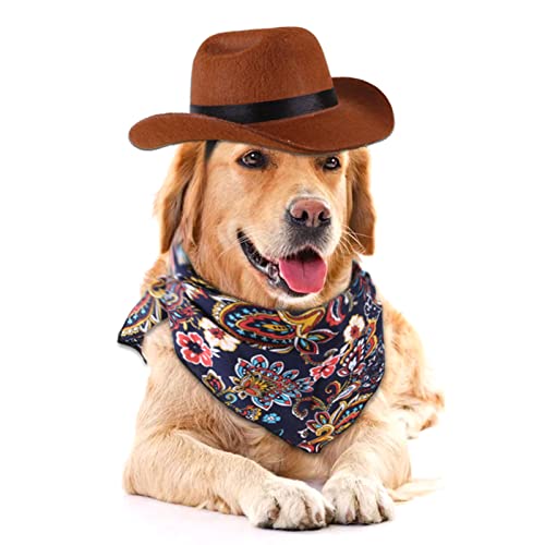 WideSmart Cowboyhut für Hunde und Katzen,Hut für Hund Cat, mit Bandana-Schal, Mini-Haustierkostüm für Halloween,Geeignet für Welpen und Kätzchen, Haustierparty-Urlaub und Tägliche Dekoration