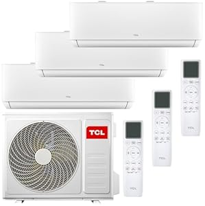 TCL Multisplit Klimaanlage Wandgerät 3 x 3, 4 kW 12000 BTU + 32000 BTU Außeneinheit App + Fernbedienung für Räume bis zu je 45m²