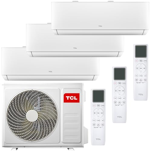 TCL Multisplit Klimaanlage Wandgerät 3 x 3,4 kW 12000 BTU + 32000 BTU Außeneinheit App + Fernbedienung für Räume bis zu je 45m²