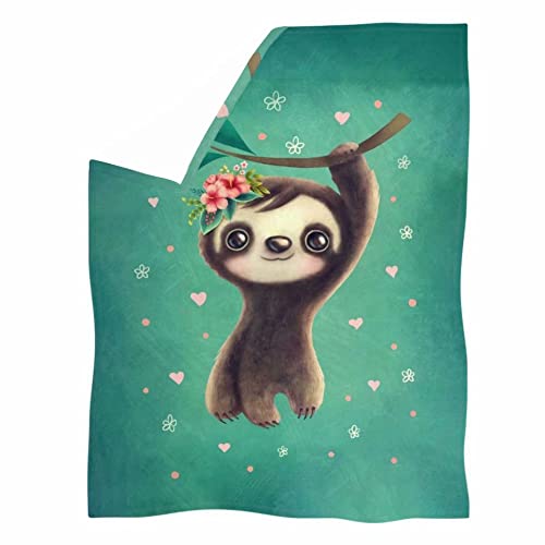 chaqlin Cute Baby Sloth Throw Blanket for Kids Adult,Fashion Reversible Warm Fleece Blanket,Funny Sloth Throw Blanket for Bedroom, Couch, Travel, Kids Living Room Blanket-XXX-Large(Green) — image 1