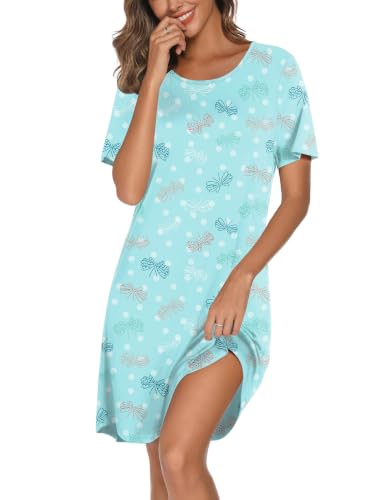 Image of Ekouaer Cotton Nightgowns for Women Short Sleeve Sleepshirts Soft Sleepwear