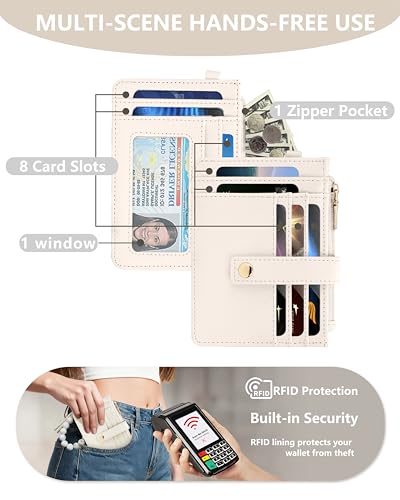 Image of Wristlet Wallet for Women, Keychain Wallet with AirTag Holder | 9 card slots,ID window & zipper pocket,RFID,beaded wrist strap and compact design for travel,shopping and daily carry.