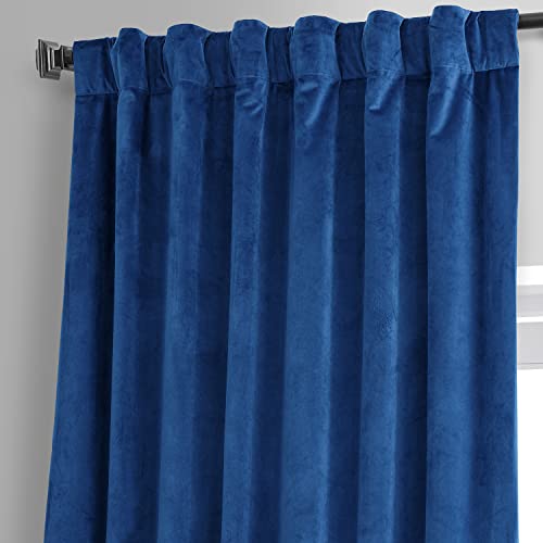 Image of HPD Half Price Drapes Signature Plush Velvet Blackout Curtains for Bedroom (1 Panel), 50W X 84L Hotel Black Out Curtains for Living Room, Thermal Insulated Blackout Curtains, Babylonian Blue