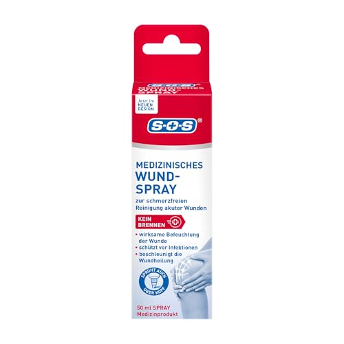 SOS Medizinisches Wund-Spray, zur schonenden Wundreinigung bei akuten Verletzungen, beschleunigt die Wundheilung und reduziert die Schwellung, zur schnellen Wundversorgung, 1 x 50 ml Sprühflasche