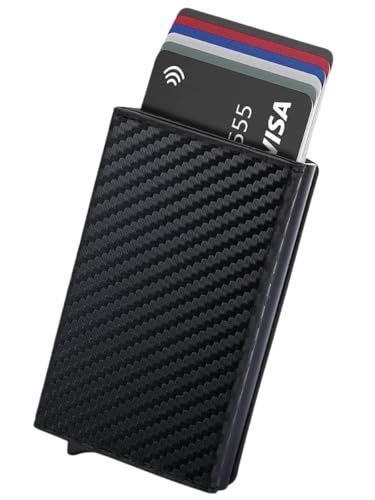Carteira Inteligente em Couro Slim com RFID - Porta Cartão com Pop Up Automático Anti-Roubo