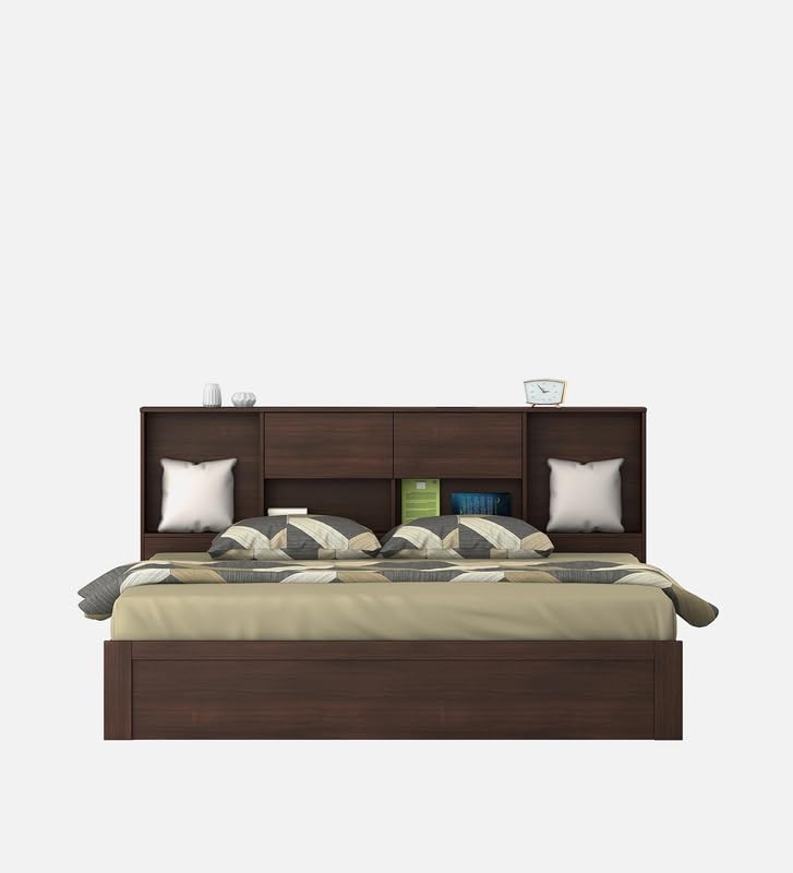 Image of Mintwud Pepperfry Engineered Wood King Size Bed with Box Storage | Wooden Double Bed Cot Palang Furniture with Headboard for Home Bedroom Living Room and Hotel - Walnut Finish
